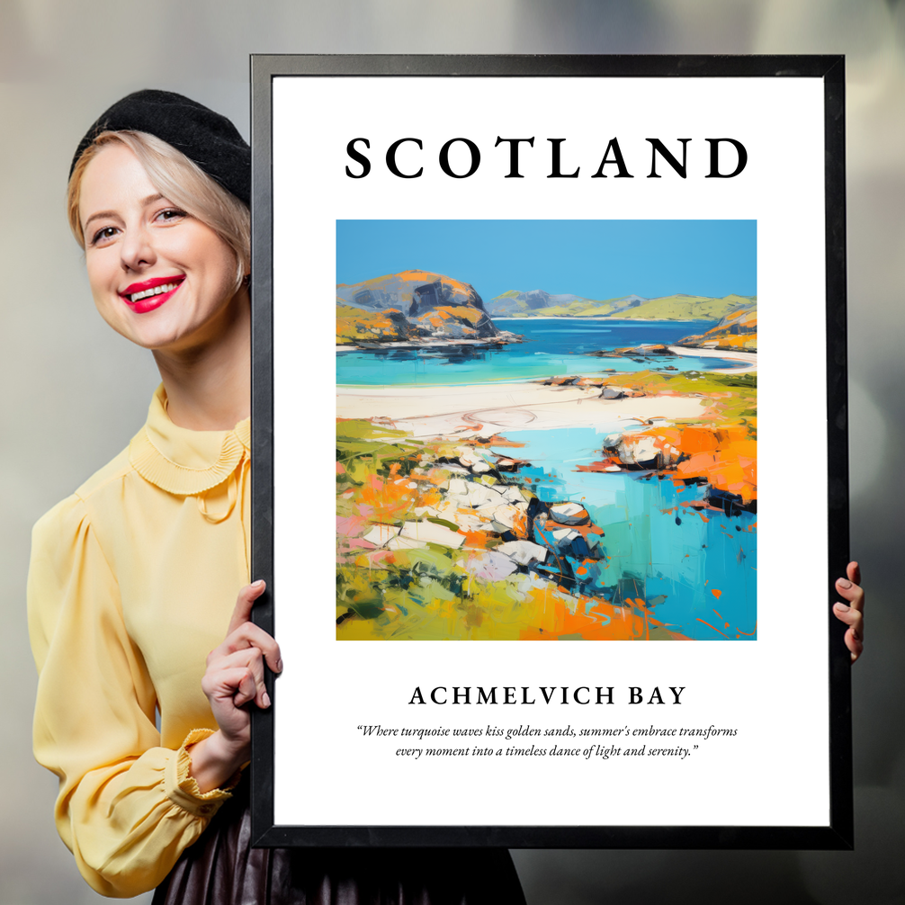 Person holding a poster of Achmelvich Bay