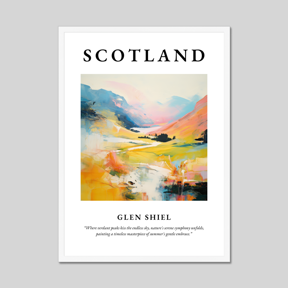 Poster in a white frame with the word Scotland