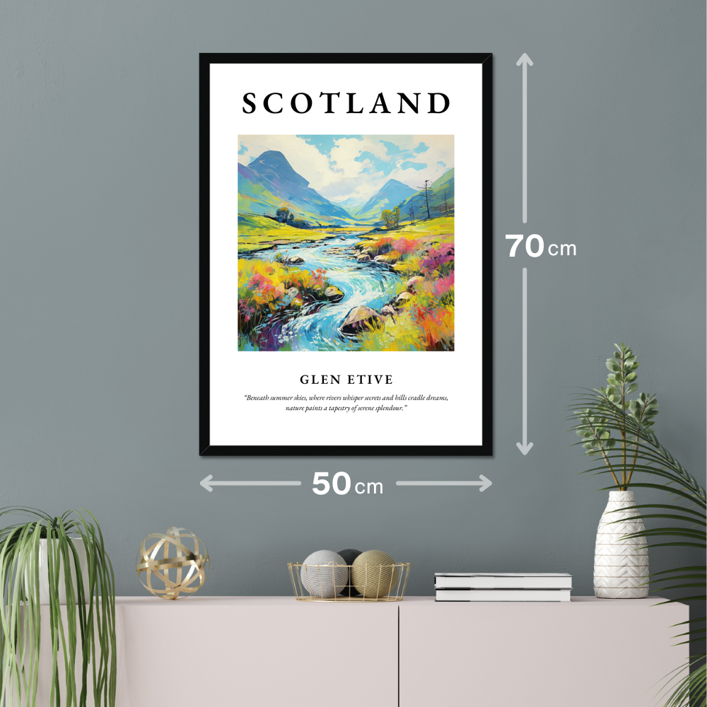 Poster of Glen Etive hanging on a wall