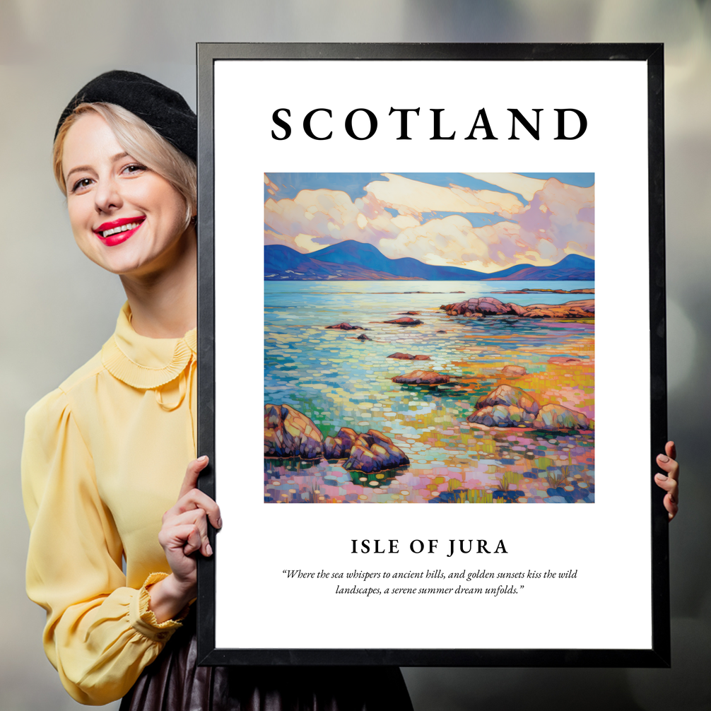 Person holding a poster of Isle of Jura