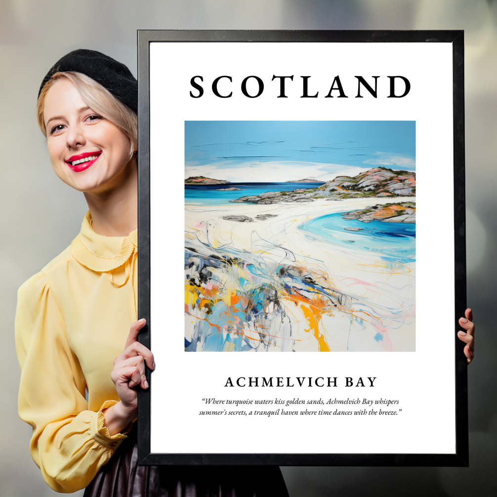 Person holding a poster of Achmelvich Bay