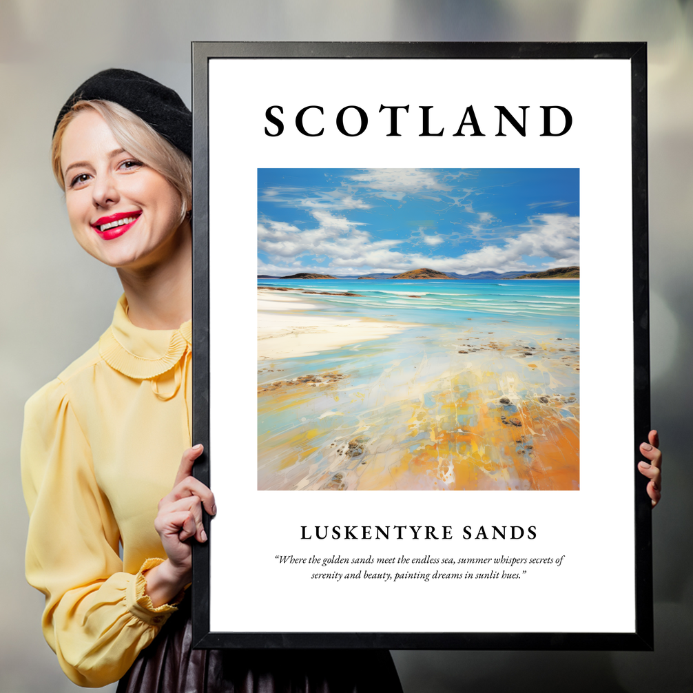 Person holding a poster of Luskentyre Sands