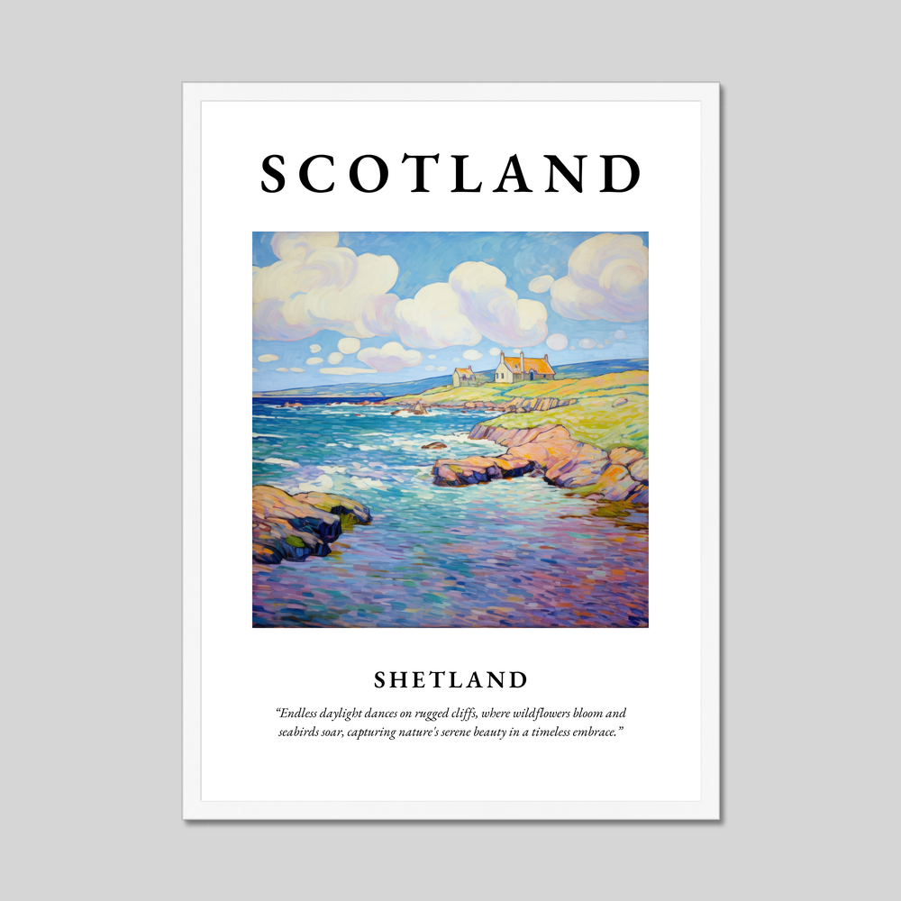 Poster in a white frame with the word Scotland