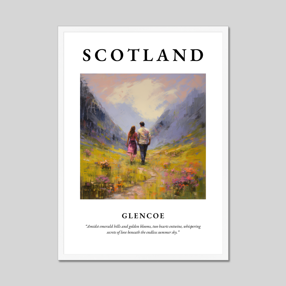 Poster in a white frame with the word Scotland