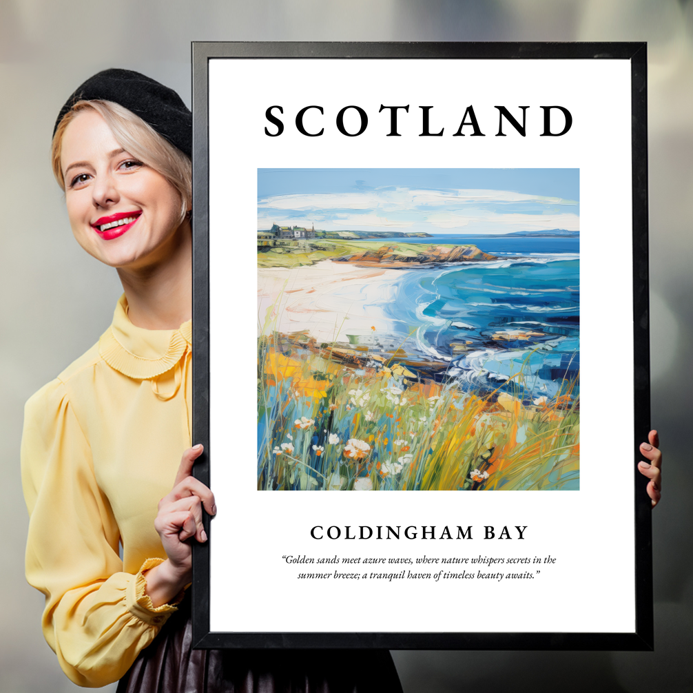 Person holding a poster of Coldingham Bay