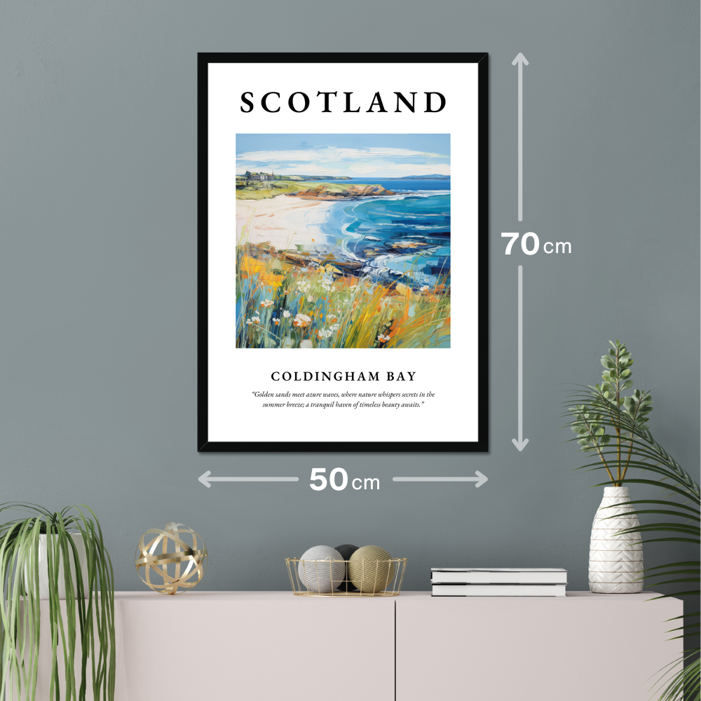 Poster of Coldingham Bay hanging on a wall