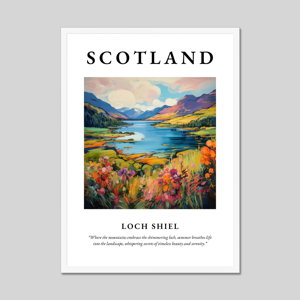 Poster in a white frame with the word Scotland