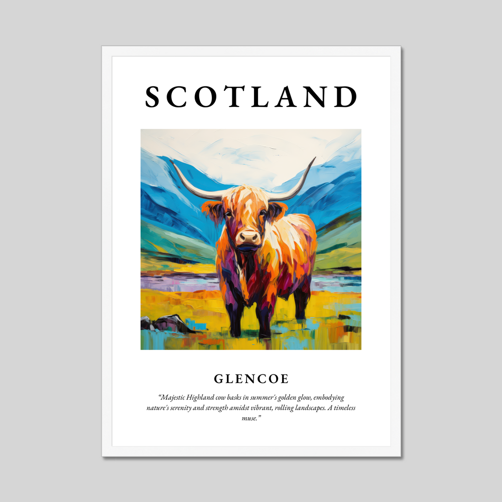 Poster in a white frame with the word Scotland