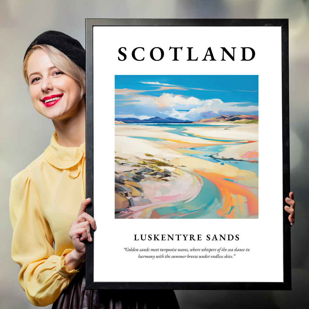 Person holding a poster of Luskentyre Sands