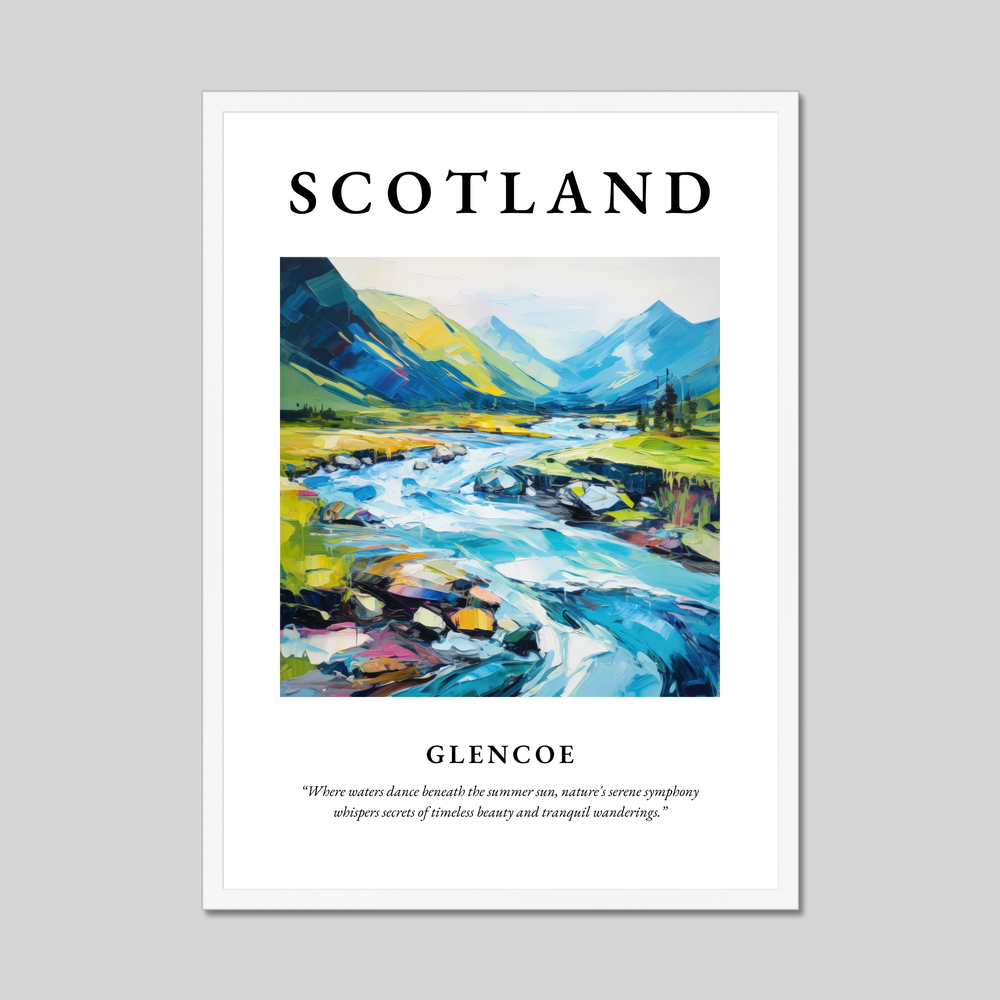 Poster in a white frame with the word Scotland