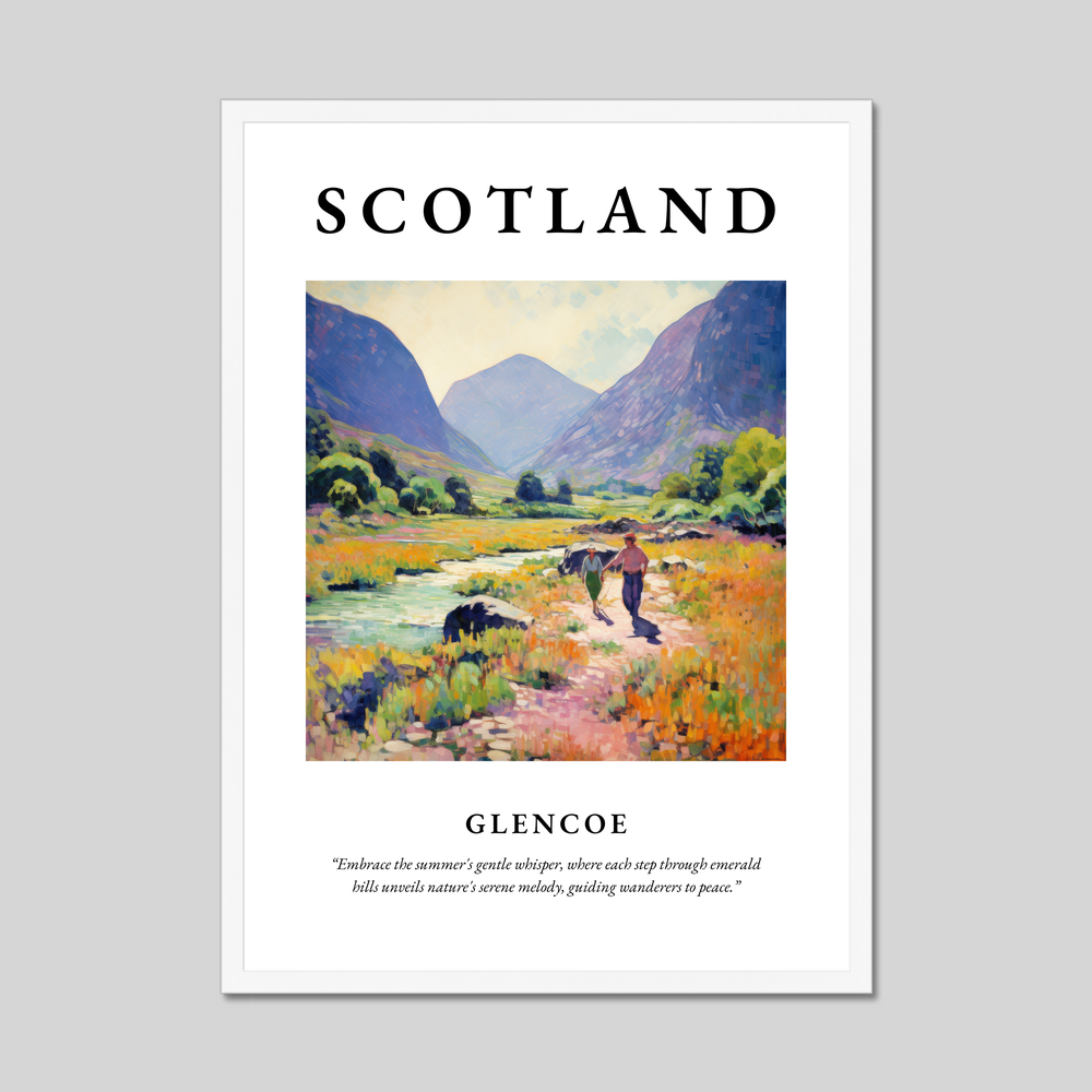 Poster in a white frame with the word Scotland