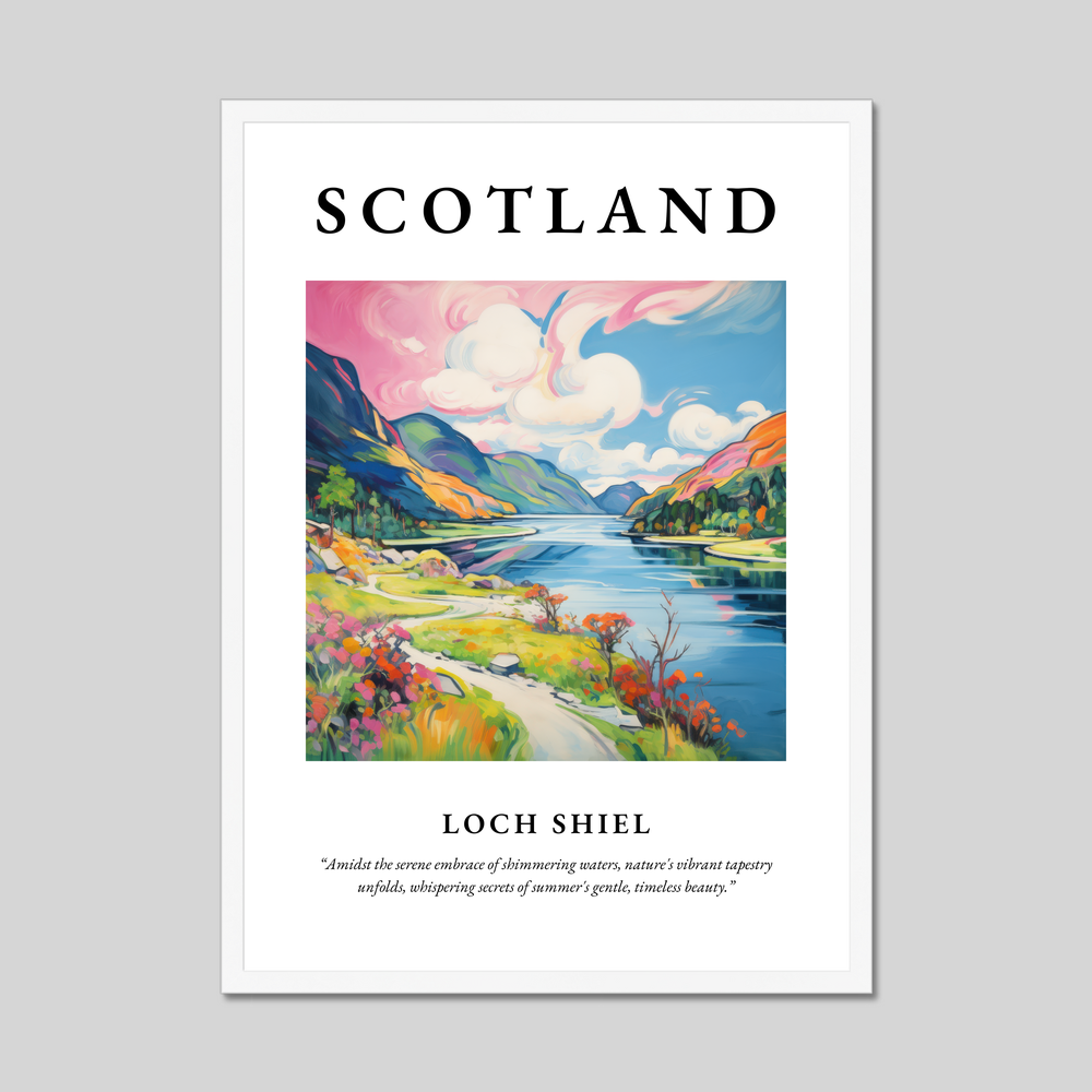 Poster in a white frame with the word Scotland