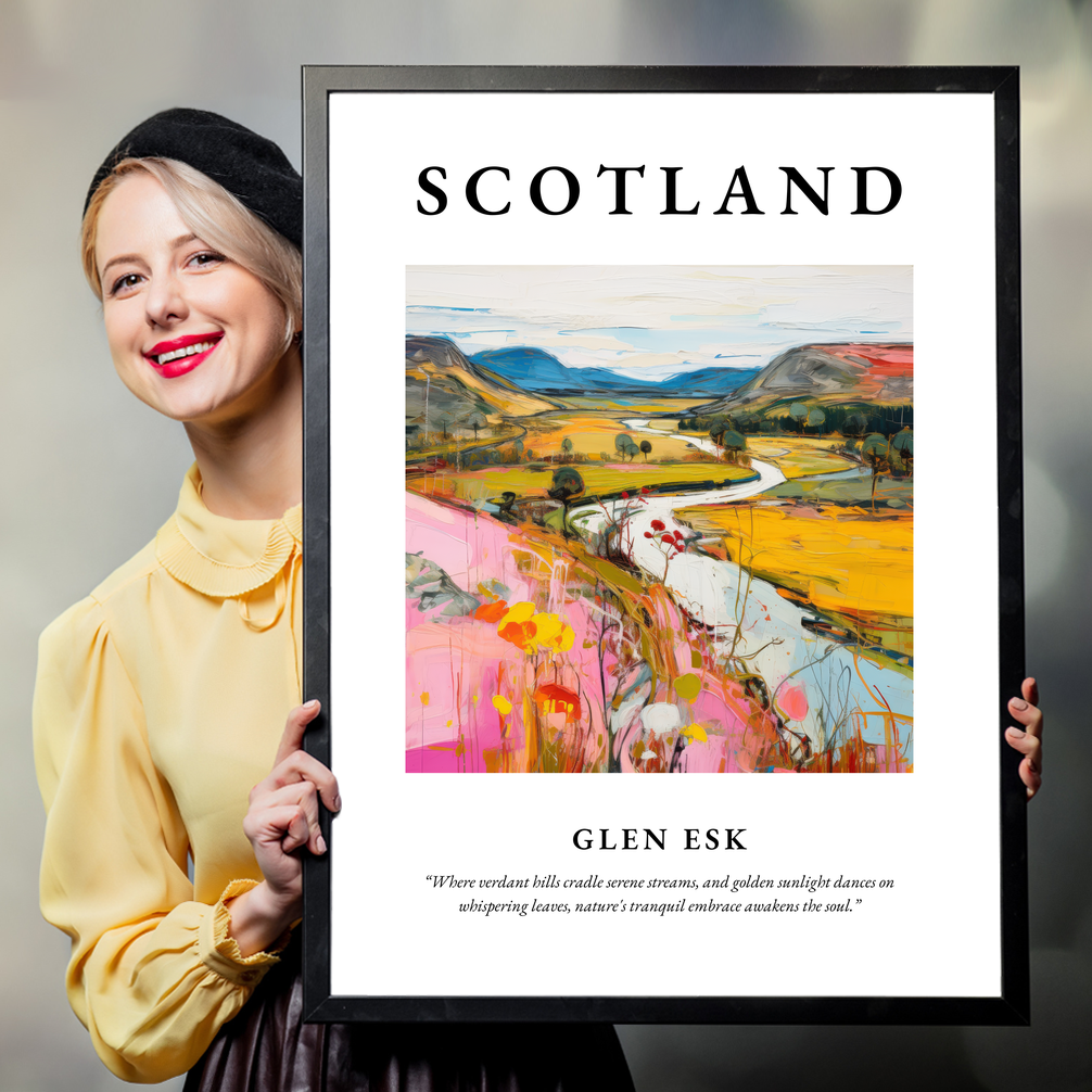 Person holding a poster of Glen Esk