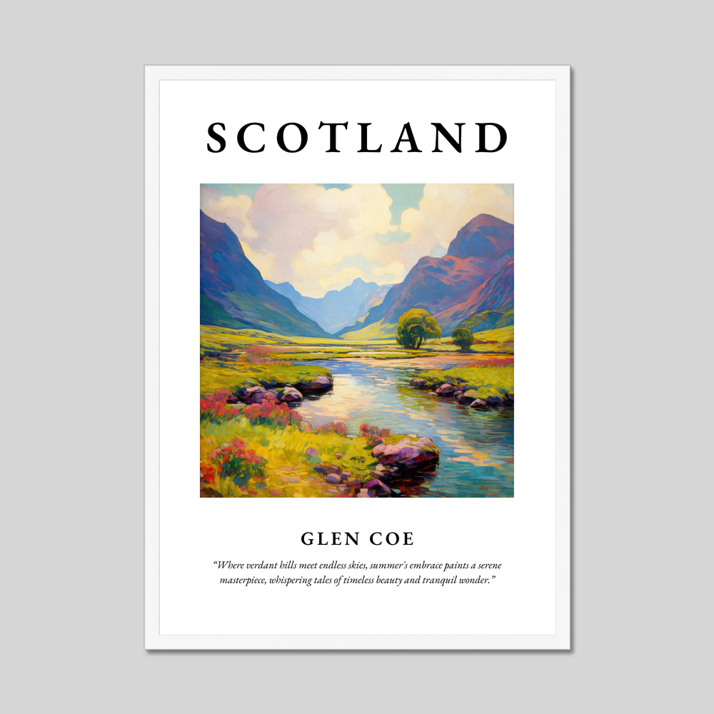 Poster in a white frame with the word Scotland