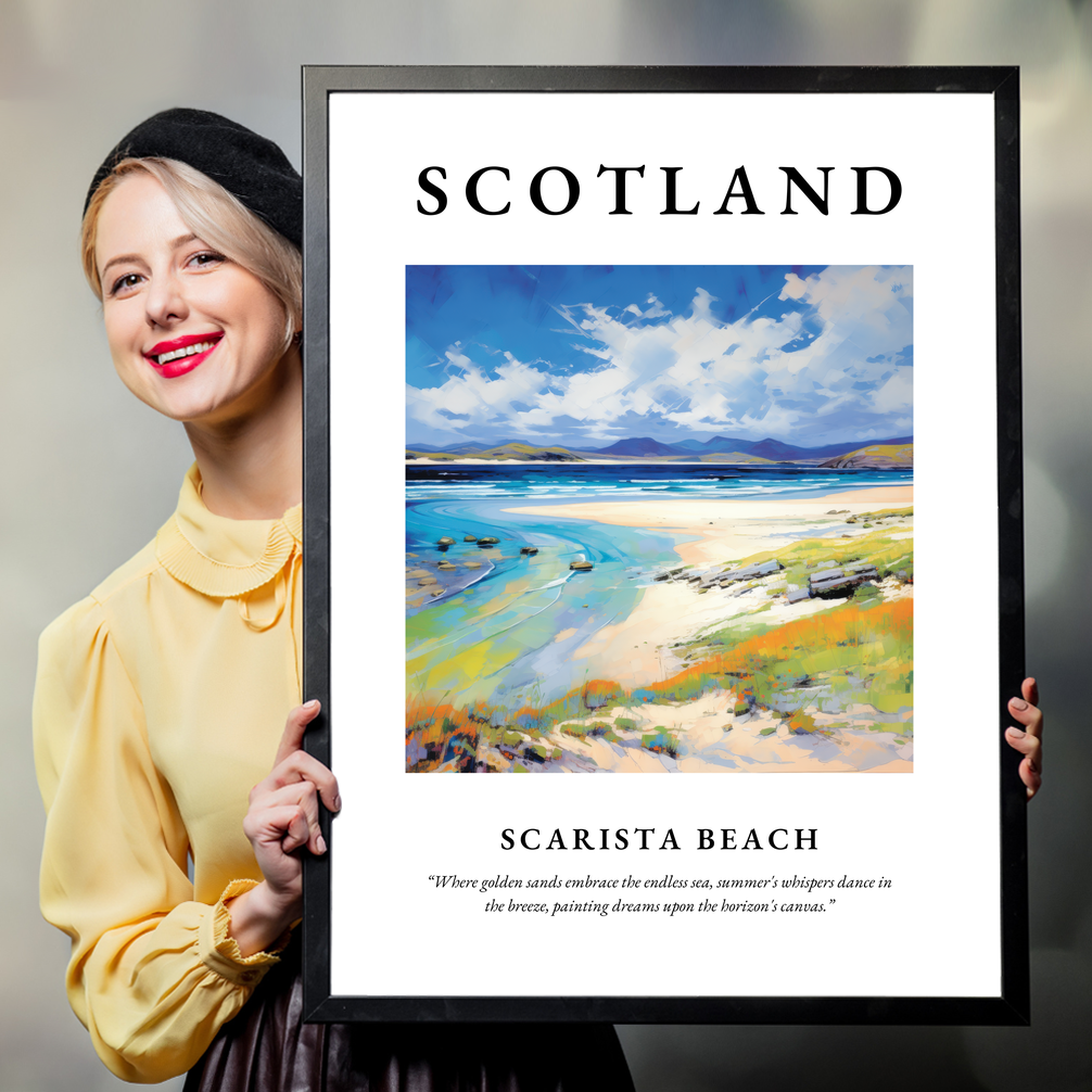 Person holding a poster of Scarista Beach