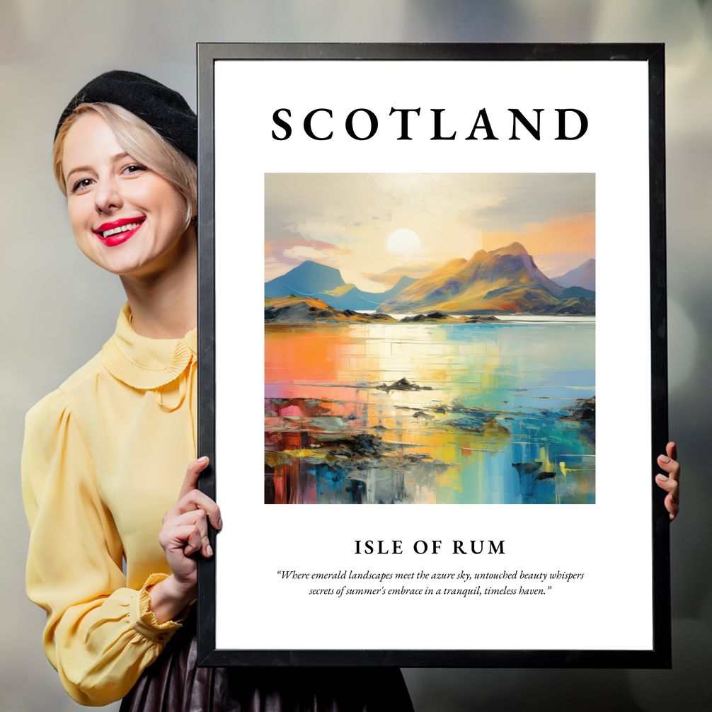 Person holding a poster of Isle of Rum