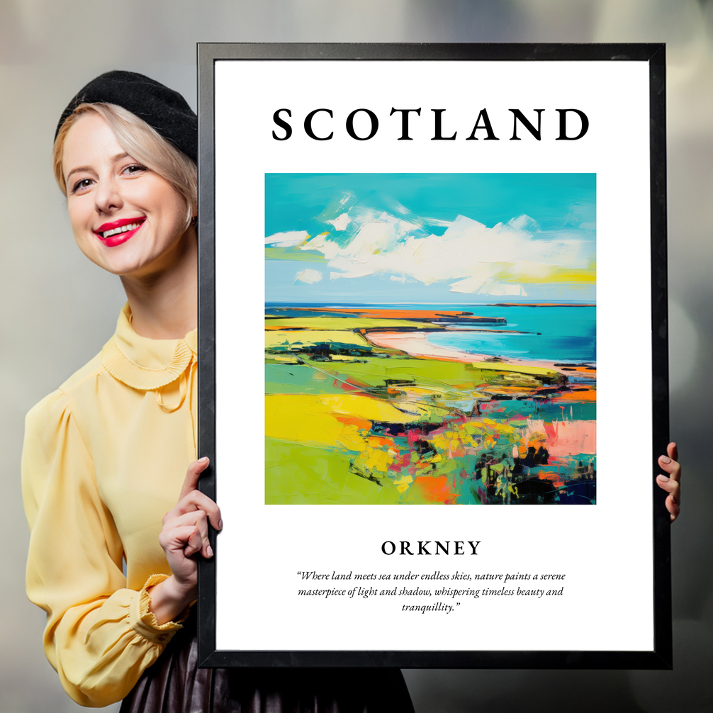 Person holding a poster of Orkney