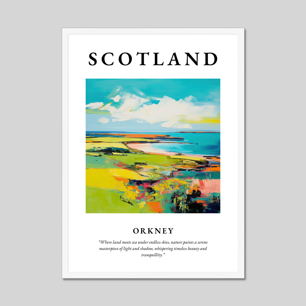 Poster in a white frame with the word Scotland