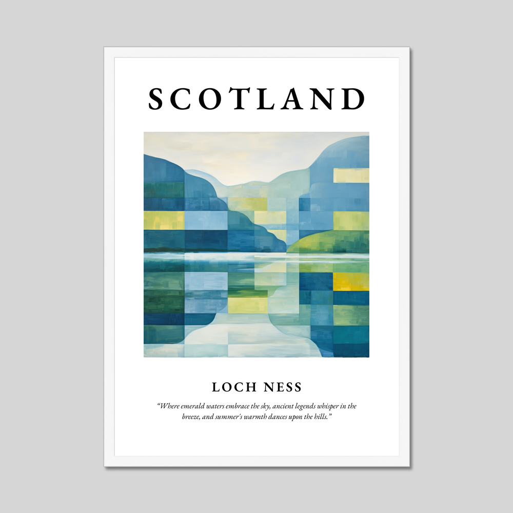 Poster in a white frame with the word Scotland