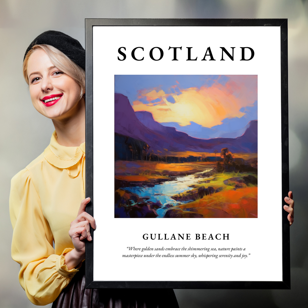 Person holding a poster of Gullane Beach