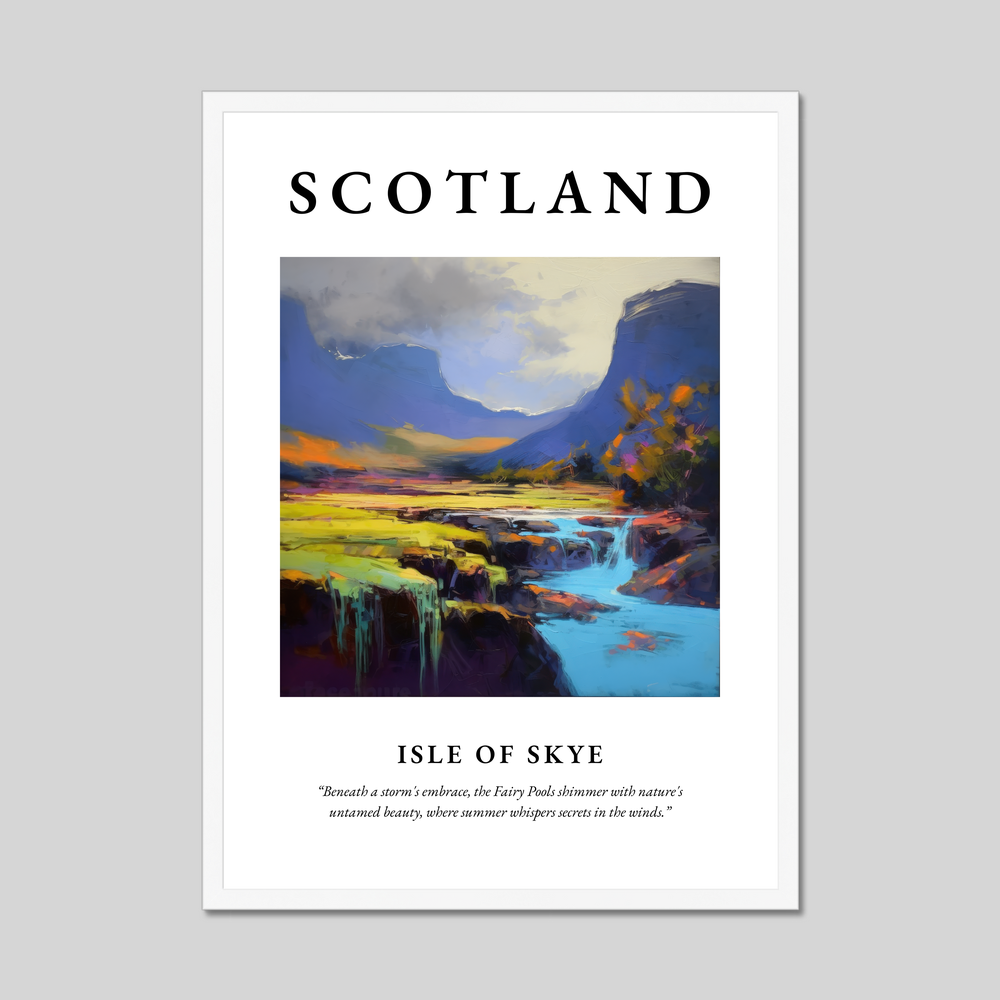 Poster in a white frame with the word Scotland