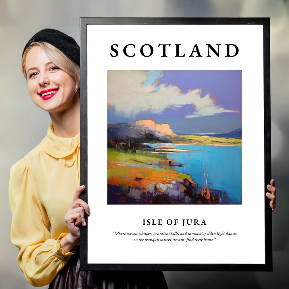 Person holding a poster of Isle of Jura