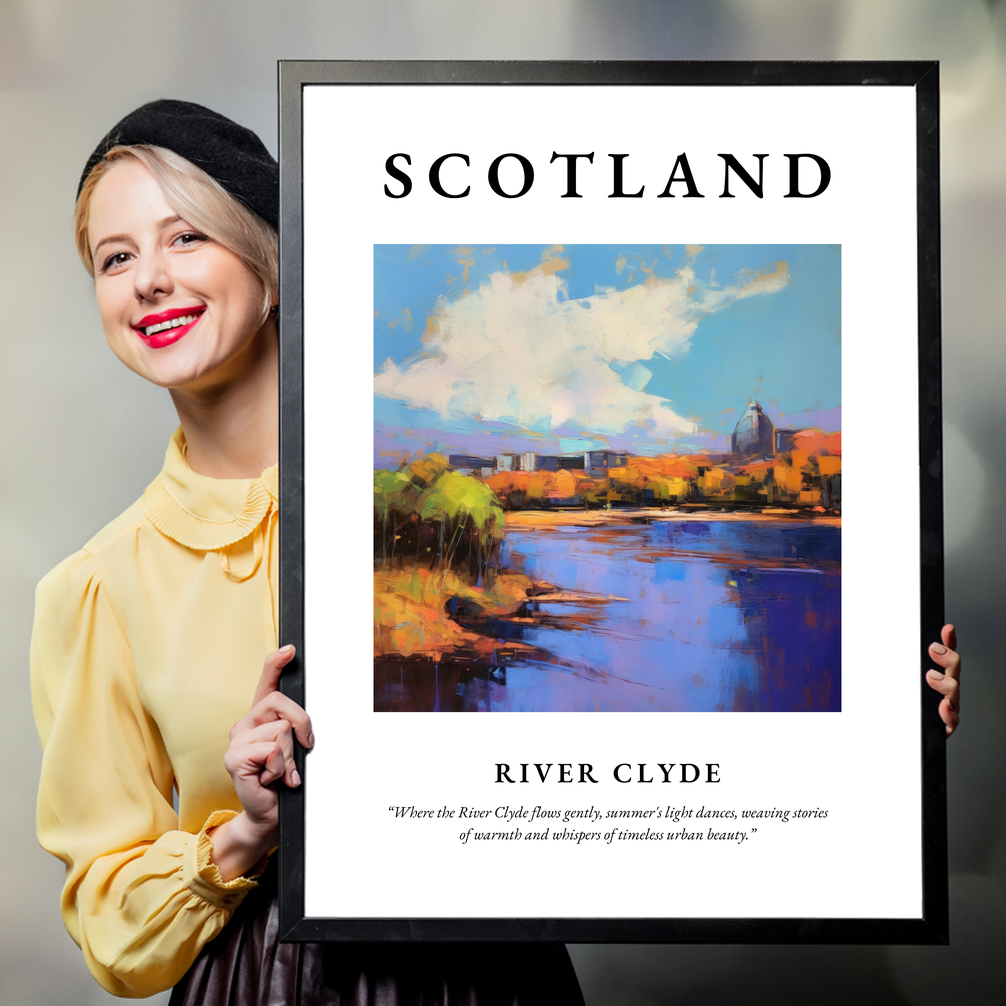 Person holding a poster of River Clyde