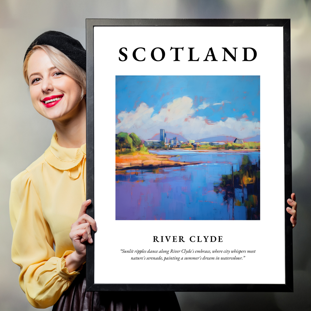 Person holding a poster of River Clyde