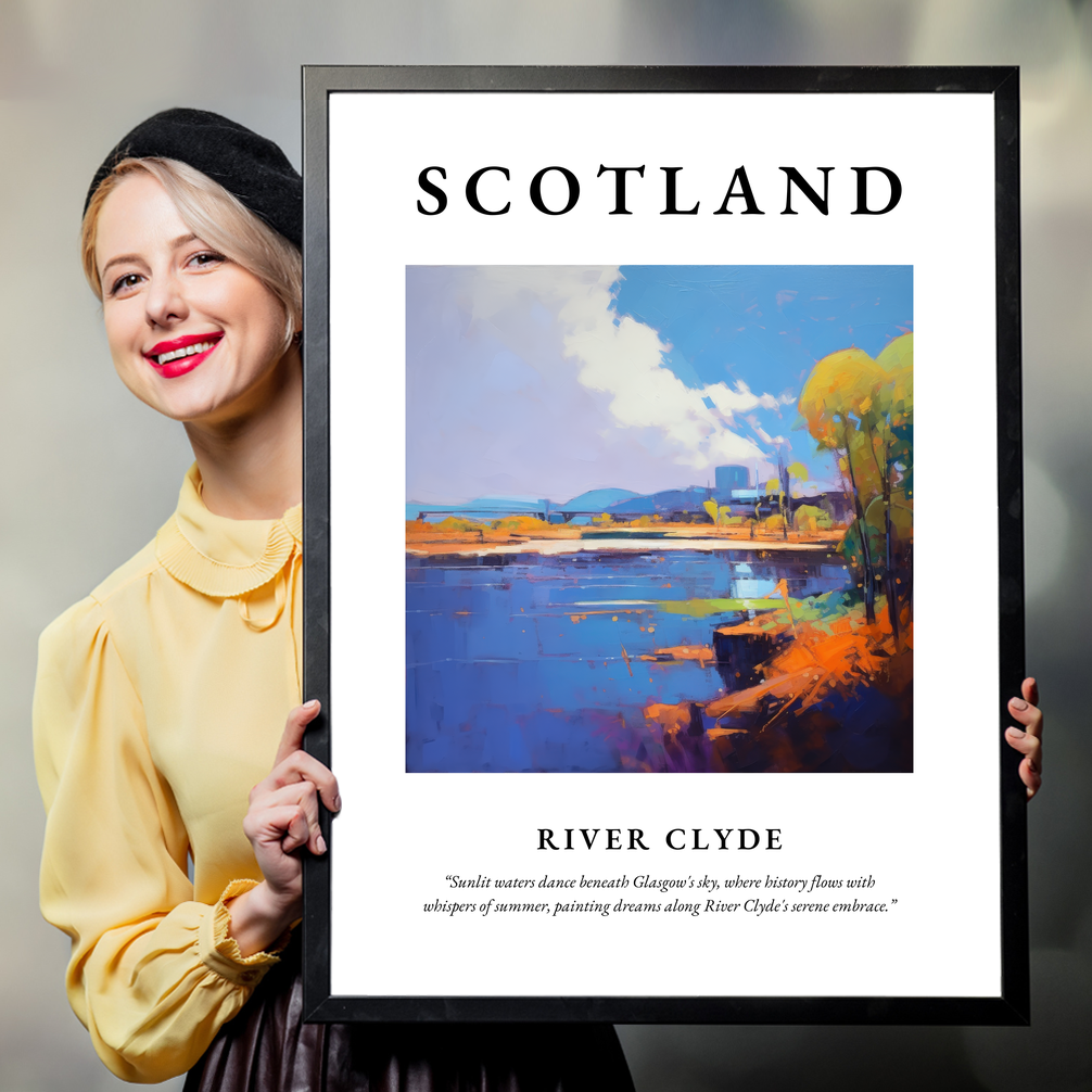 Person holding a poster of River Clyde