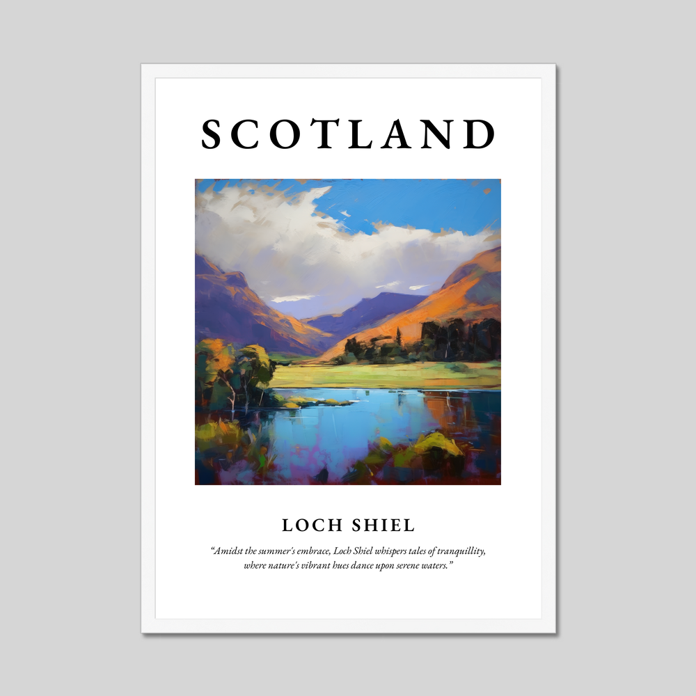 Poster in a white frame with the word Scotland