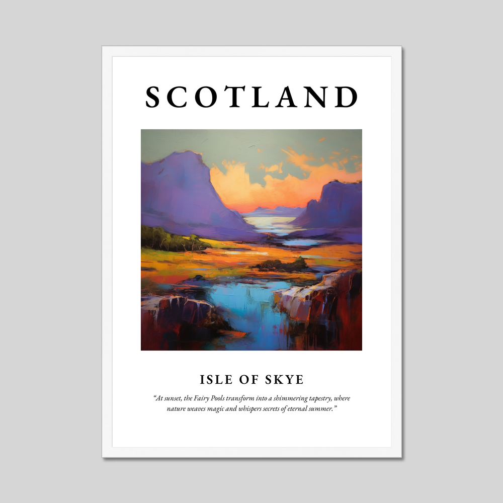 Poster in a white frame with the word Scotland