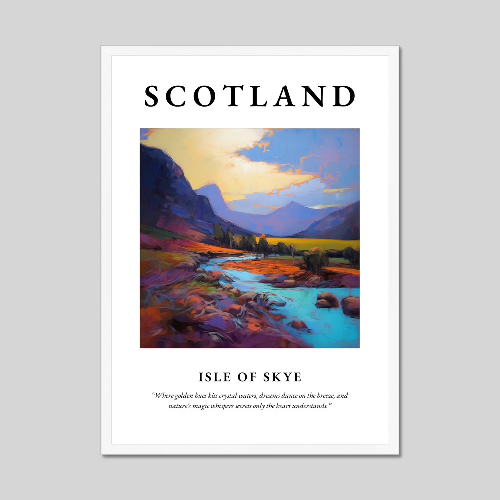 Poster in a white frame with the word Scotland