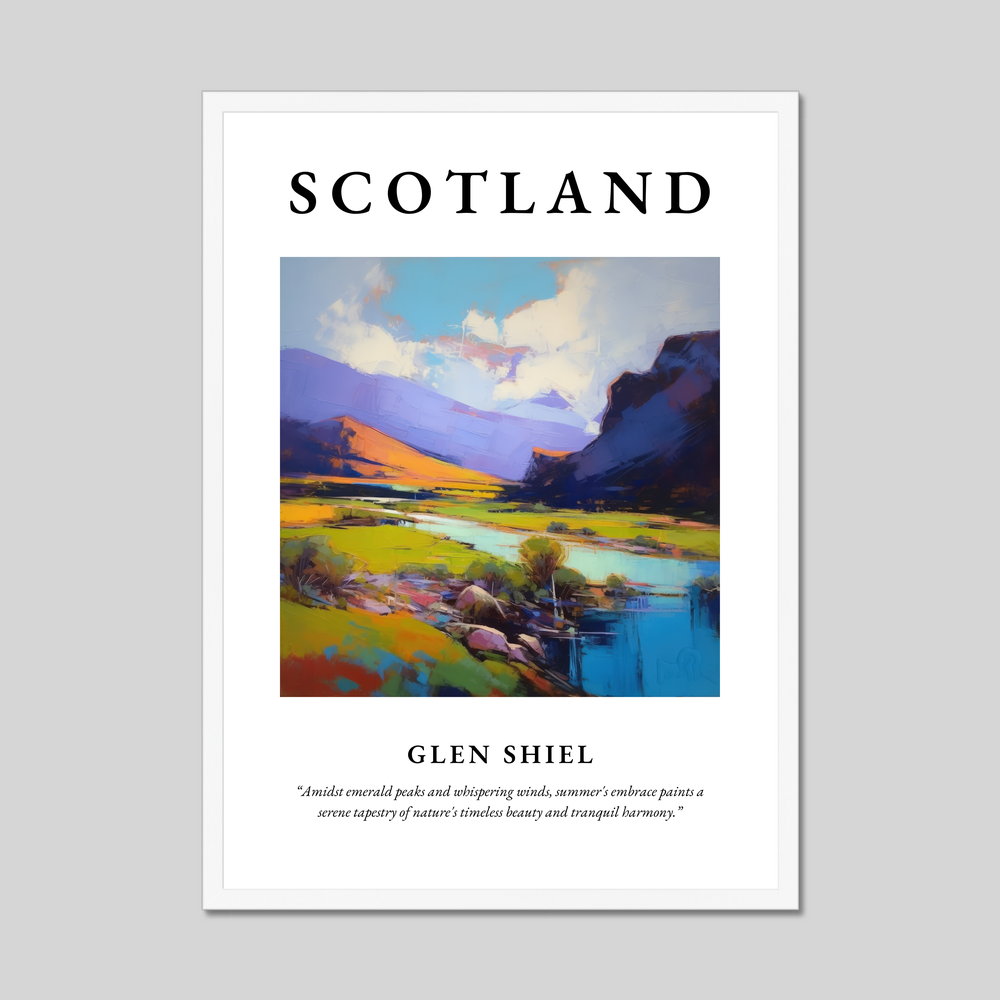 Poster in a white frame with the word Scotland