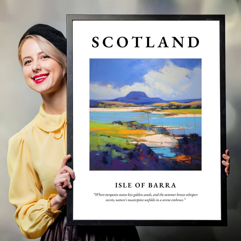 Person holding a poster of Isle of Barra