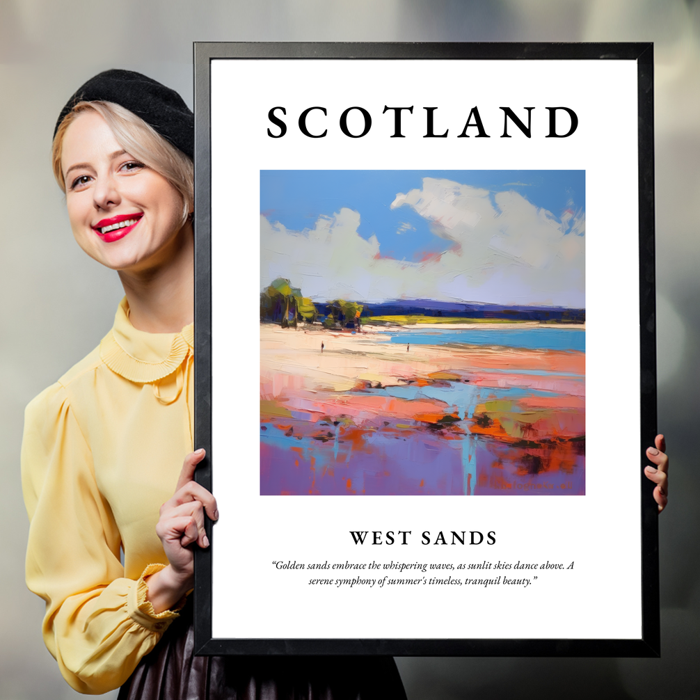 Person holding a poster of West Sands