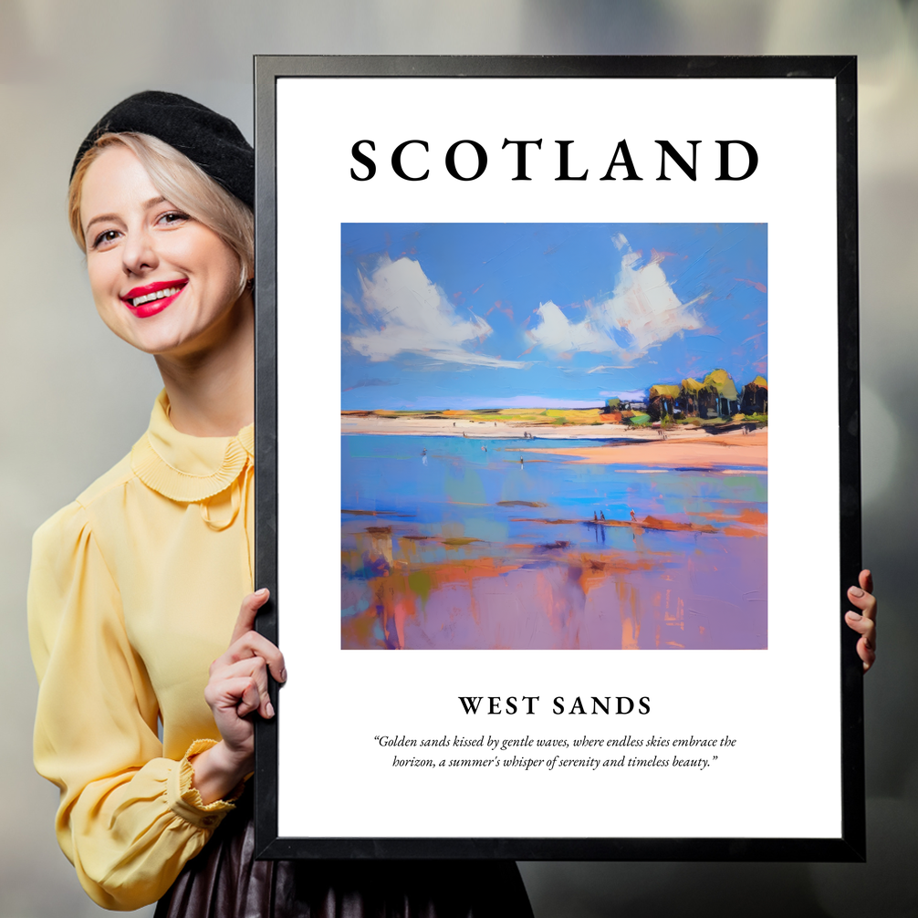 Person holding a poster of West Sands