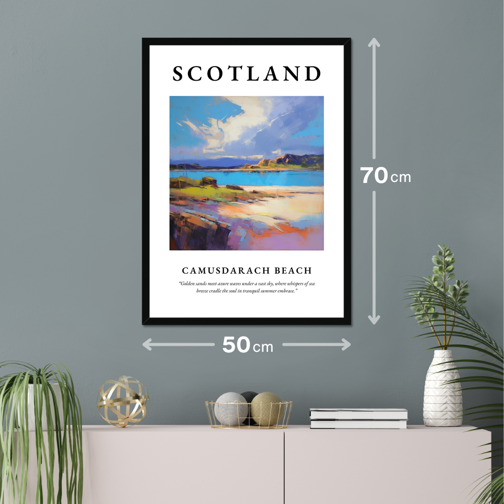 Poster of Camusdarach Beach hanging on a wall