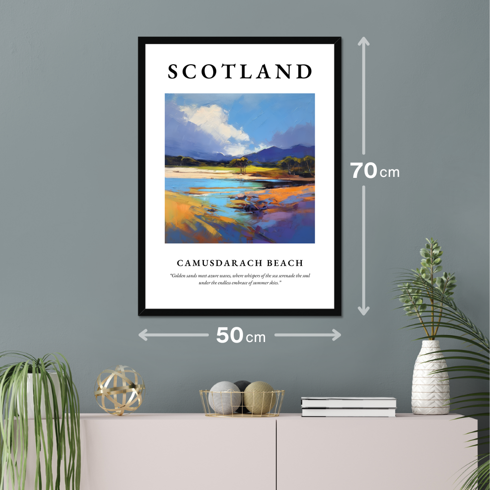 Poster of Camusdarach Beach hanging on a wall