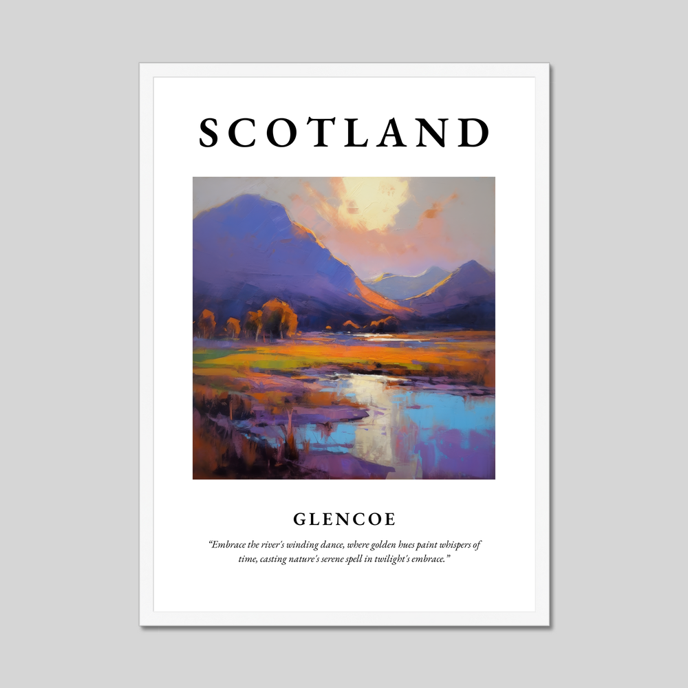 Poster in a white frame with the word Scotland