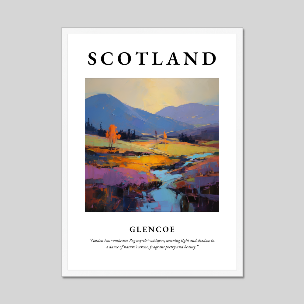 Poster in a white frame with the word Scotland