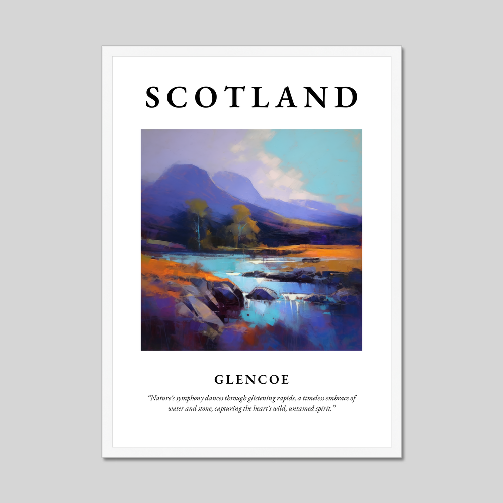 Poster in a white frame with the word Scotland