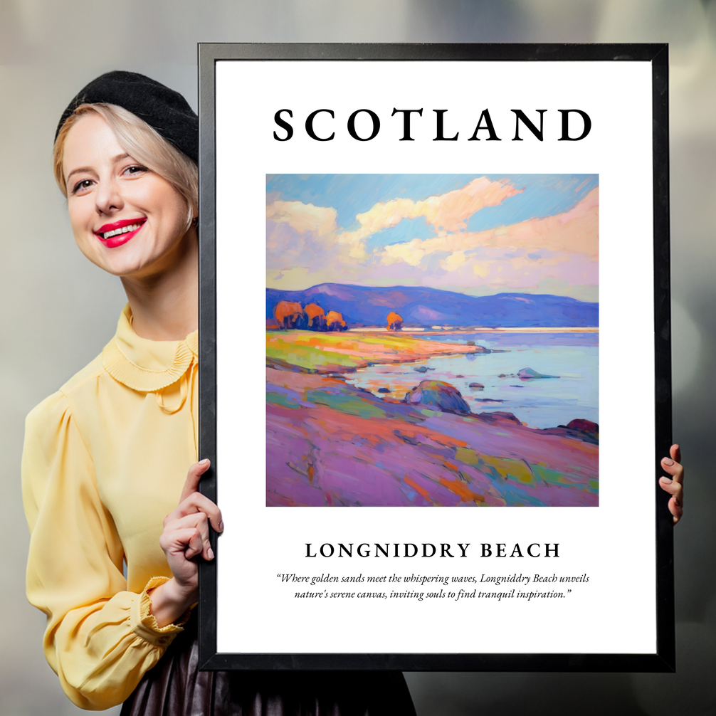 Person holding a poster of Longniddry Beach