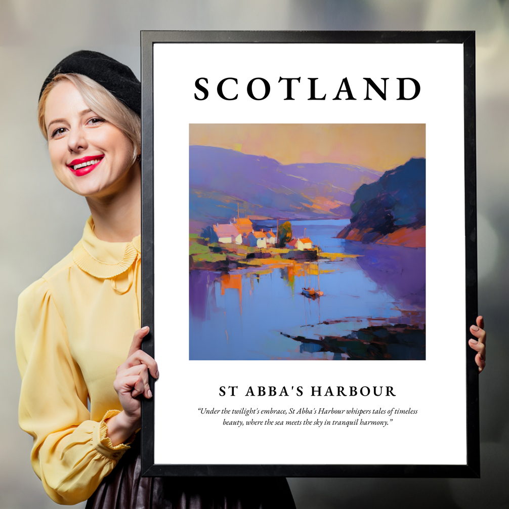 Person holding a poster of St Abba's Harbour