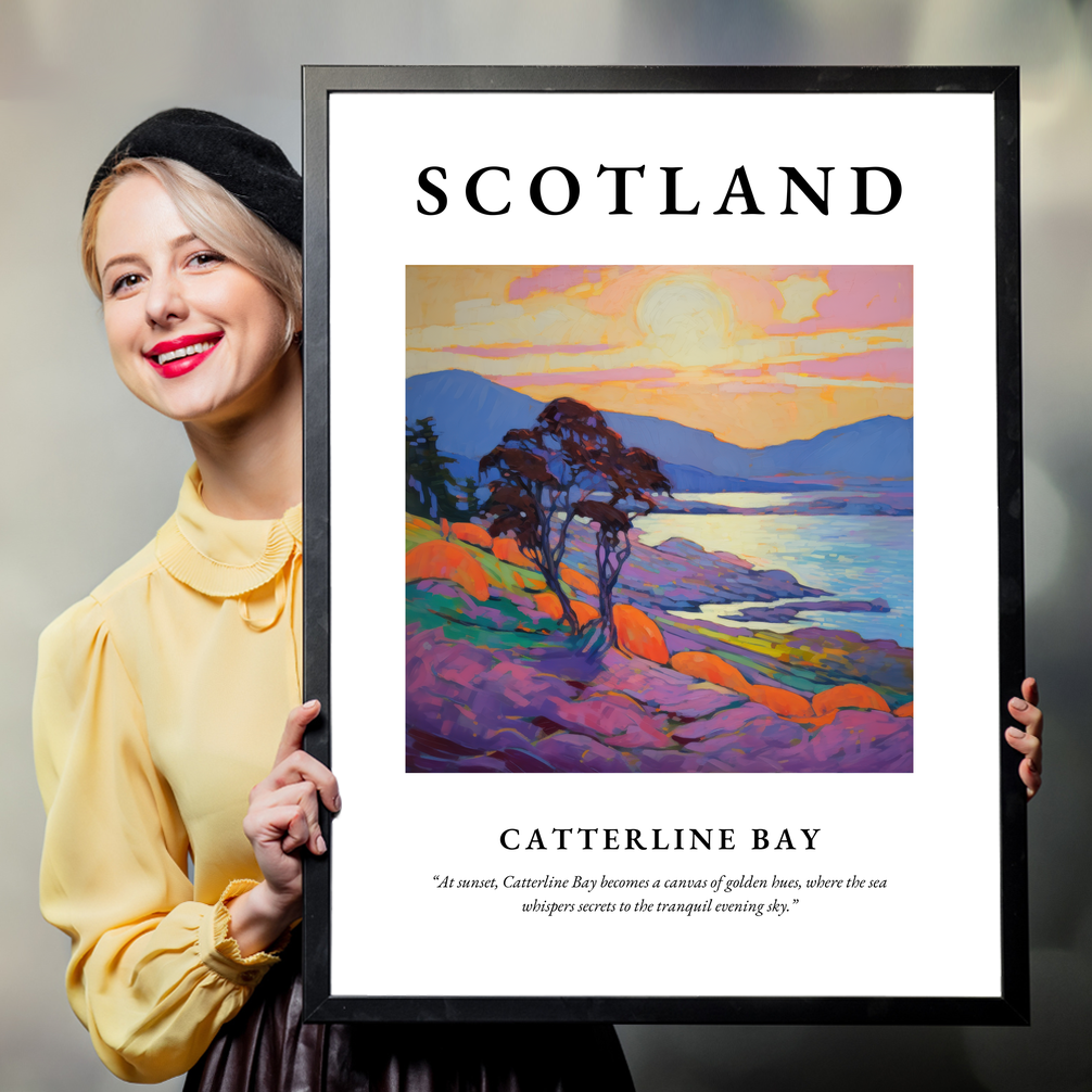 Person holding a poster of Catterline Bay