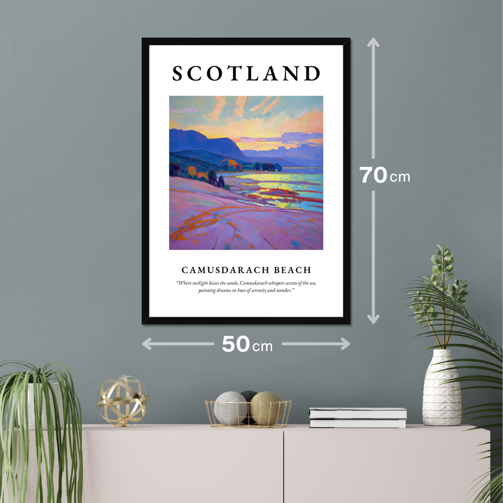 Poster of Camusdarach Beach hanging on a wall