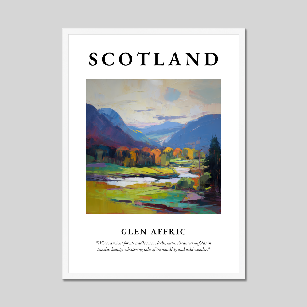 Poster in a white frame with the word Scotland