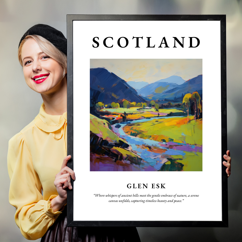 Person holding a poster of Glen Esk