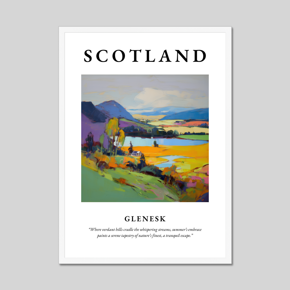 Poster in a white frame with the word Scotland