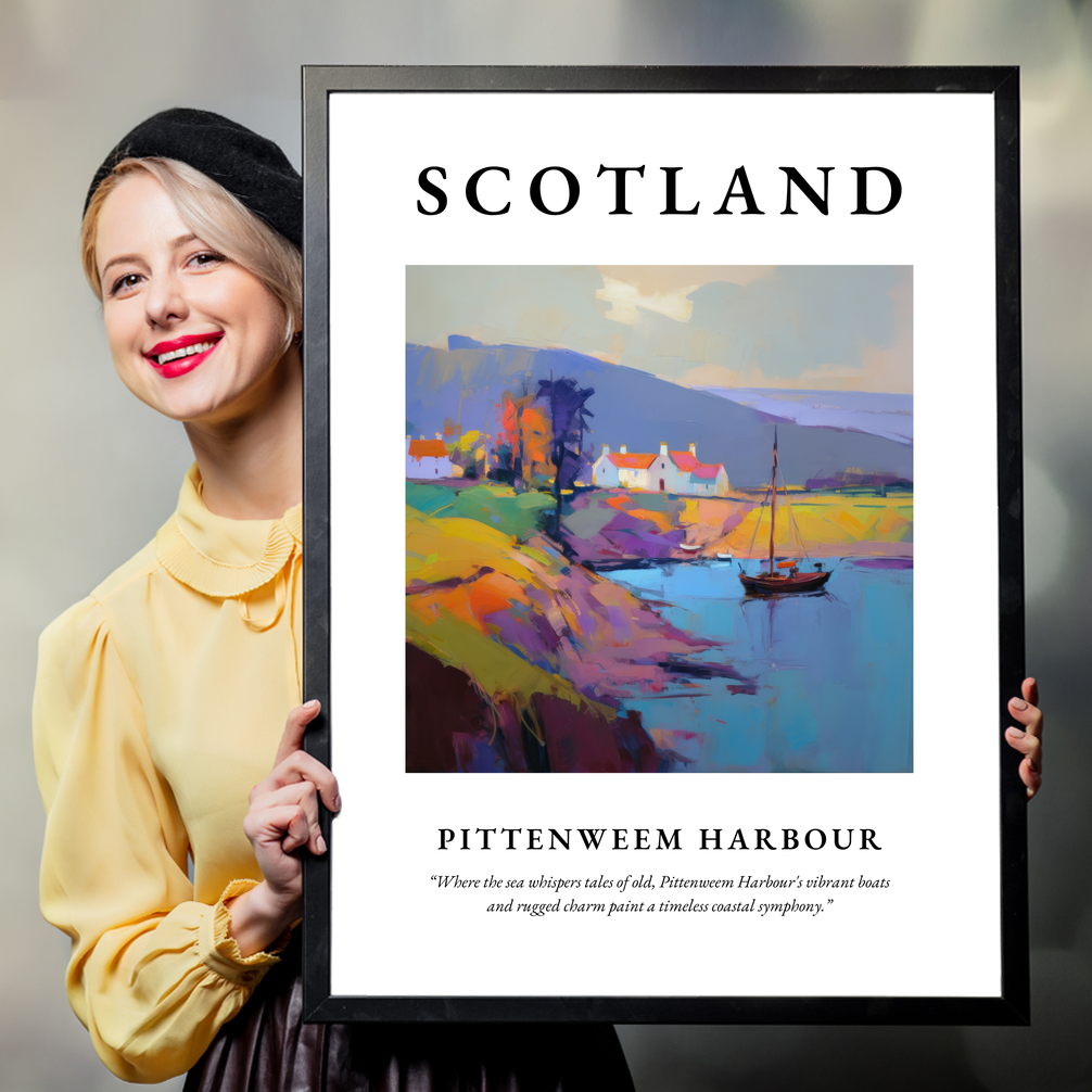 Person holding a poster of Pittenweem Harbour