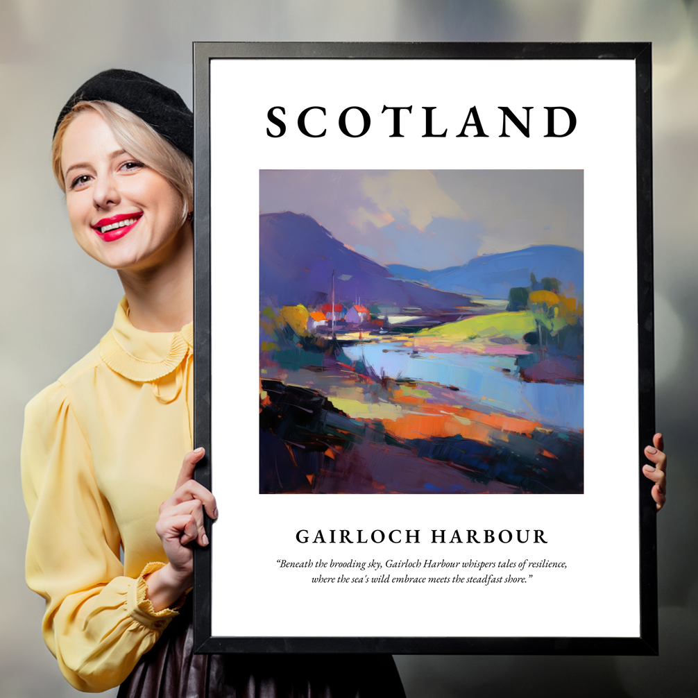 Person holding a poster of Gairloch Harbour